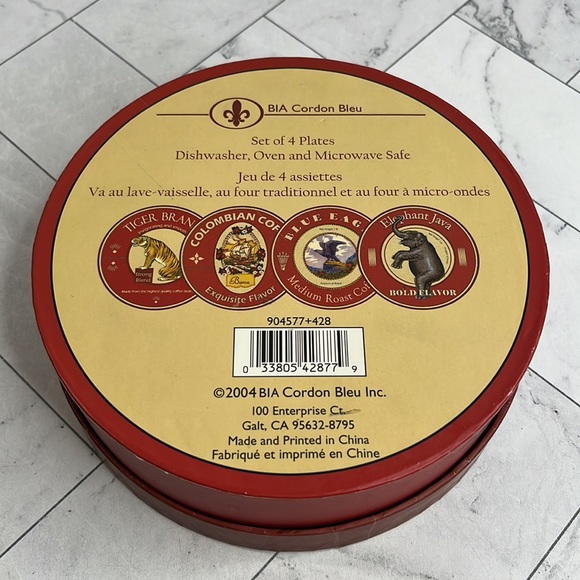 NWT Tiger Brand BIA Cordon Blue 4 Plates Coffee Bean Tiger Dessert 6.5" in box - Picture 4 of 7